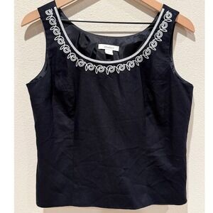 DRESSBARN Women Sleeveless Linen Blend Top Size 10 Embroidered Classic Boho